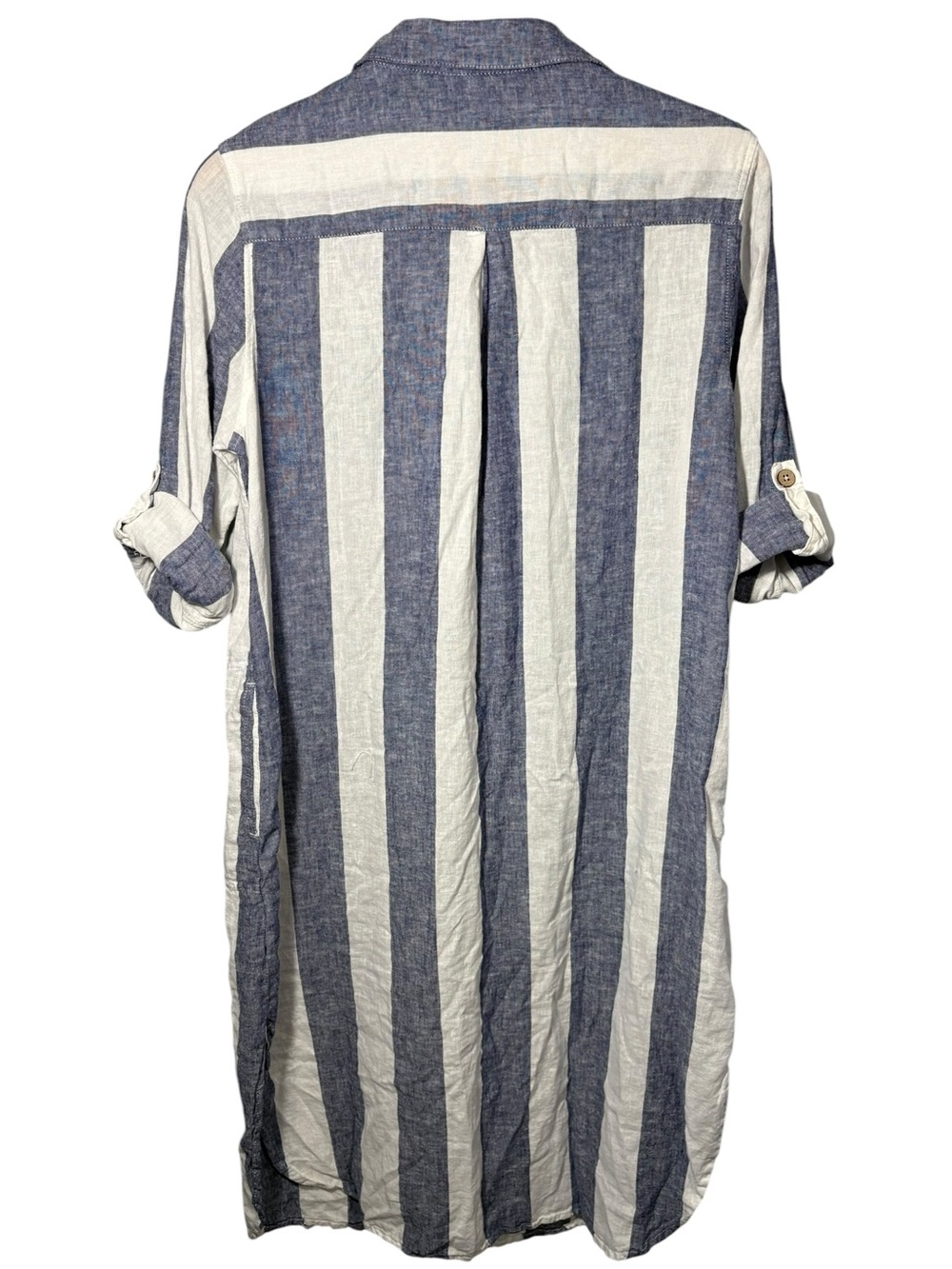 BLUE ISLAND | Blue and White Striped Button-Front Linen Shirt Dress L Coverup - Picture 10 of 14